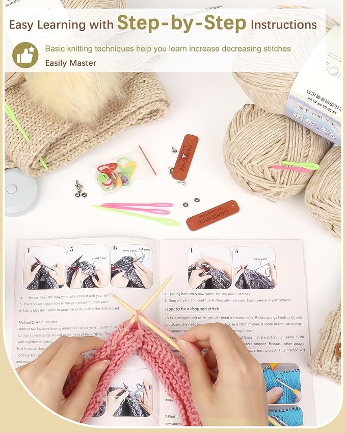 Katech Knitting Kit for Beginner- Learn to Knit Kit for Adults & Kids | Complete Hat, Scarf, Gloves Starter Knitting Kit with Step-by-Step Video Tutorials-Ideal Gift