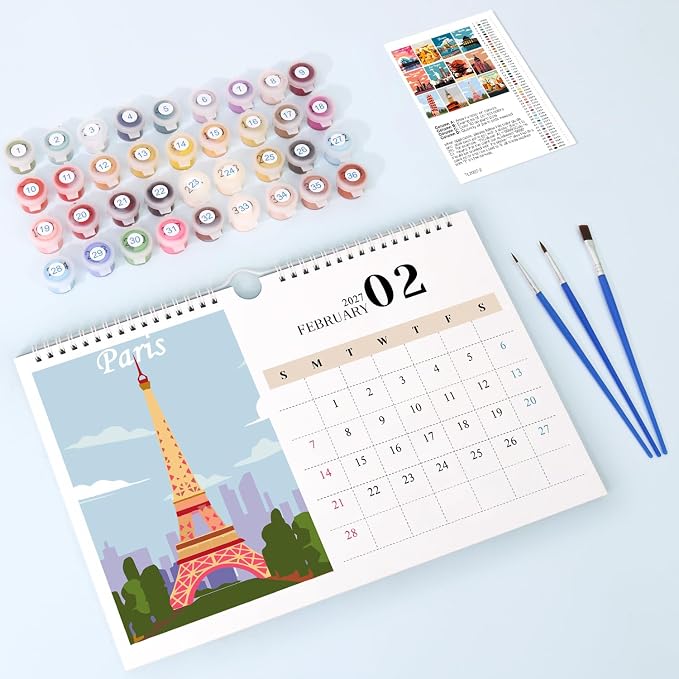 Lnjsipam Paint by Numbers Calendar 2027 - City Paint with Number for Gift | City Paint by Numbers Calendar, Easy DIY Calendar, Unique Gift for New Year, City Paint by Number Kit for Adults