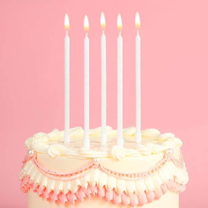PHD CAKE Iridescent White Long Thin Metallic Birthday Candles, Cake Candles, Birthday Parties, Wedding Decorations, Party Candles