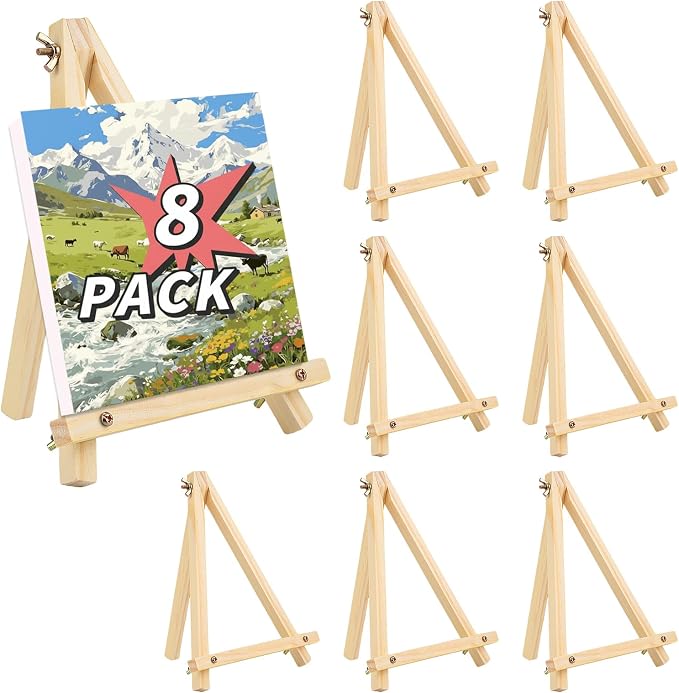8 Pack 9 Inch Easel for Painting | Wooden Easel Stand for Sign Table Top Small Art Easel for Artists and Students
