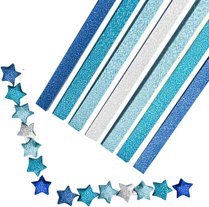 Origami Stars, Sparkling Origami, Star Colored Origami Strips, DIY Handmade Craft Paper (520 sheets of blue gradient glitter)