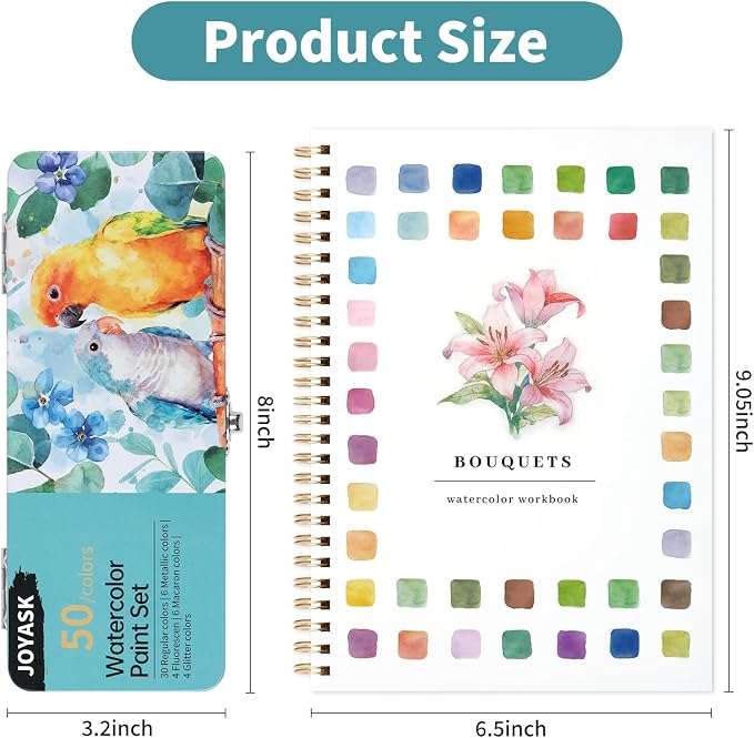 Watercolor Workbook with 12 Bouquet Patterns, 50Colors Watercolor Paint Set | Water Coloring Book, Beginner-Friendly Watercolor Workbooks for Creative Exploration Gift for Adults