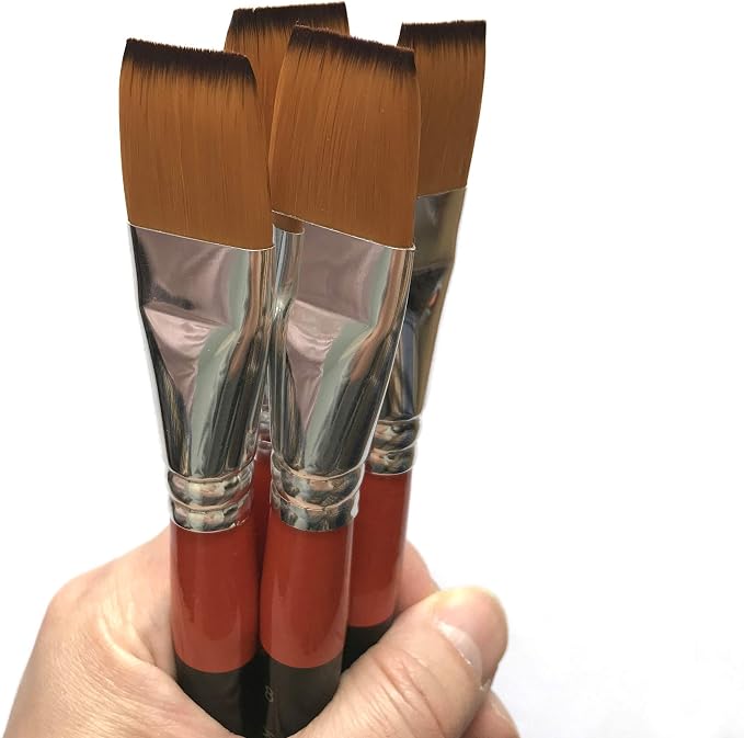 One Inch Flat Bright Paint Brush Set of 4, Premium Taklon Synthetic Hair | No Shedding Bristles for Acrylic Watercolor Oil Gouache Tempera Enamel Ink Painting for Students, Professionals & Artists