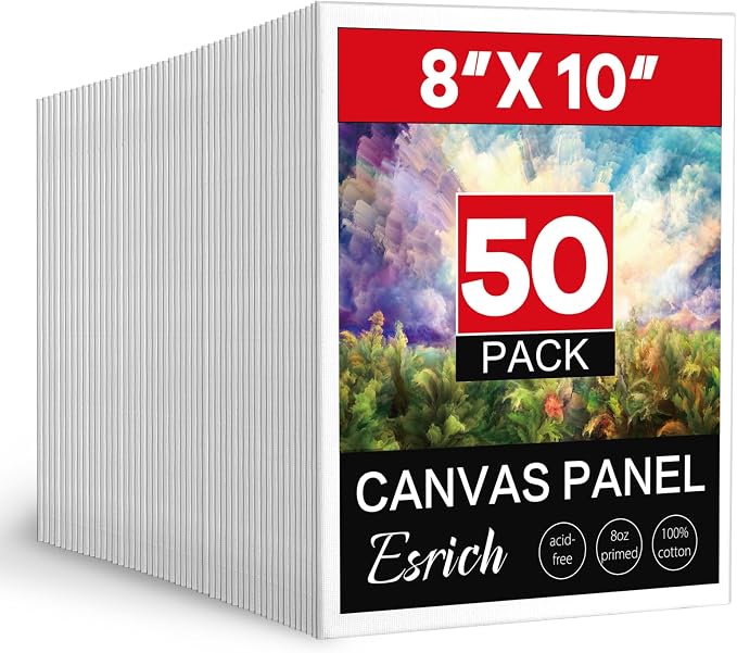 ESRICH 8x10 Canvas for Painting, 8x10 Inch Value Pack of 50, Canvas Boards for Painting, Painting Canvas for Adult & Kids-Cotton Primed Blank Canvas Panels for Oil, Watercolor, Acrylic, Tempera.