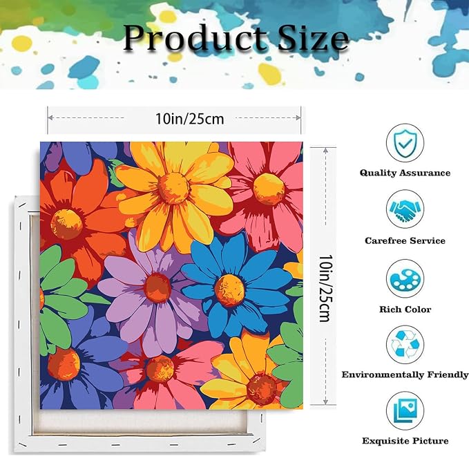 Flower Paint by Numbers Kit for Adults, DIY Canvas Oil Painting 10x10In | With Frame,Pre-printed Canvas, Vibrant Acrylic Paints & Brushes, Beginner Friendly DIY Craft, Perfect Home Wall Art Gift