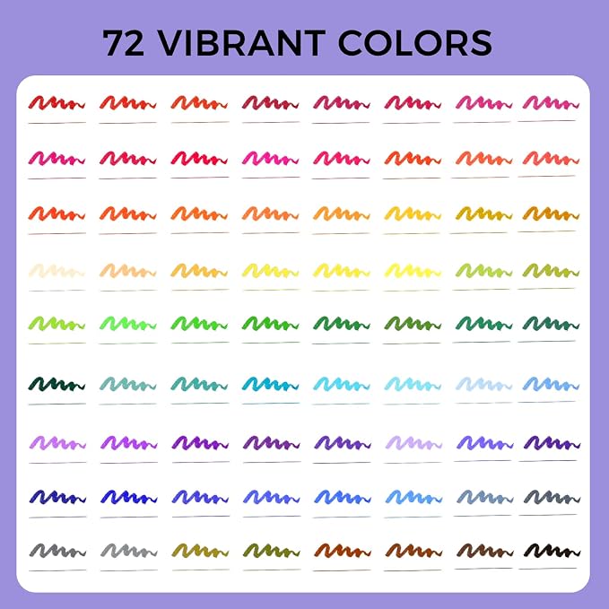 Artecho 72 Colors Dual Tip Markers for Adult Coloring Books with Bag | Drawing Pens For School, Fine and Brush Tip, Calligraphy, Drawing, Sketching