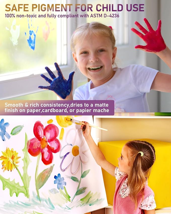 Nicpro 14 Colors Large Washable Paint Set for Kid (16.9oz), Acrylic Bulk | Paint Supplies Non Toxic Tempera Paint for Art, Craft, Poster & Finger Paint, Home, School, Teacher Classroom Must Have