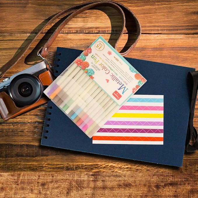 11.5 x 8.5 Inch Scrapbook Album with 15 Metallic Markers,Blue (40 Sheets) ﻿