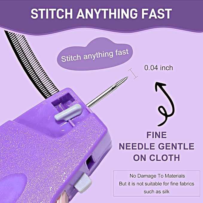 Stitch Gun for Clothes， Handheld Stitch Gun Quick Clothing Fixer，Sewing Kit Includes 1,000 Black Fasteners & 1,000 White Fasteners & 6 Needles (Purple)