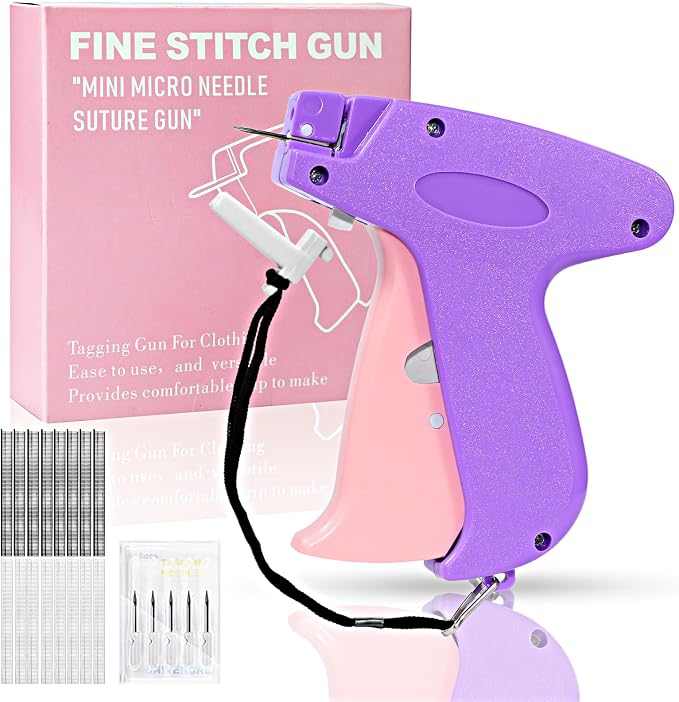Stitch Gun for Clothes， Handheld Stitch Gun Quick Clothing Fixer，Sewing Kit Includes 1,000 Black Fasteners & 1,000 White Fasteners & 6 Needles (Purple)