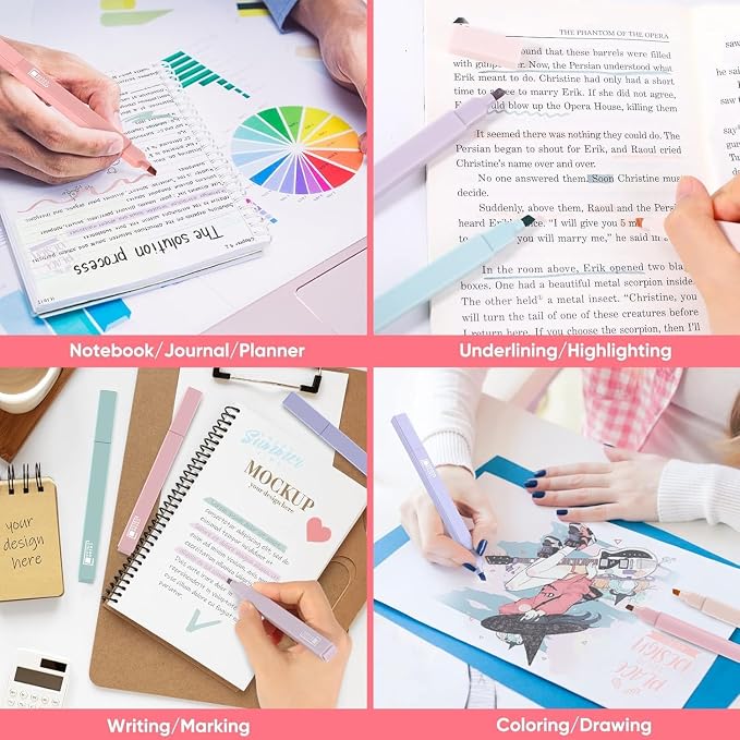 Taotree 12Pcs Aesthetic Cute Highlighters Assorted Colors, Back to School