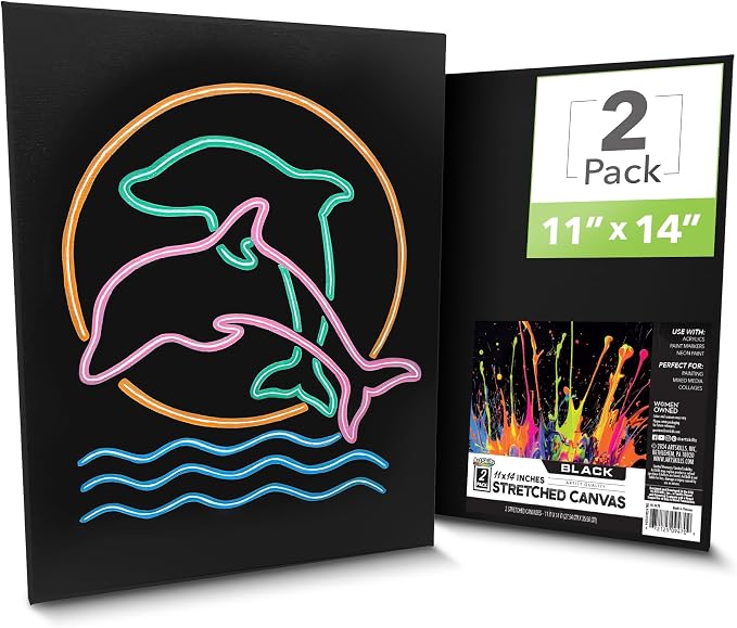 ArtSkills Black Canvas, Stretched Canvases for Painting, Supplies for Artists, 11x14, 2-Pack