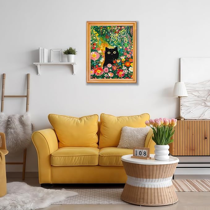 Flowers and Black Cat Paint by Numbers for Adults Beginner 16X20 inch | Adult Paint by Number Kits on Canvas, DIY Acrylic Oil Easy Painting by Numbers for Home Wall Decor (Without Frame)