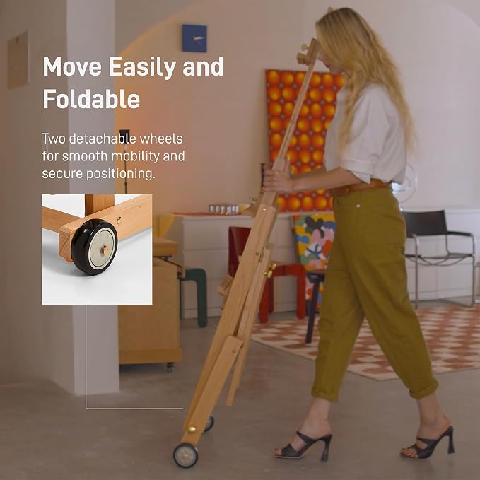 Artist Easel for Painting: Solid Beech Wood Art Easel Stand with Upgrade Hardware-H Frame Hold 2 Canvases up to 78"- Floor Painting Easel for Adults with Wheels