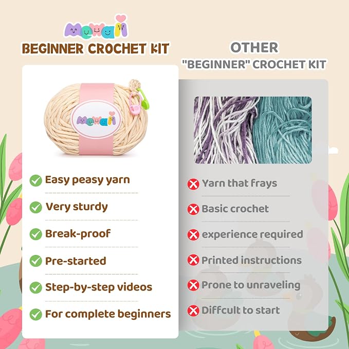 Mewaii Crochet Kit for Beginners, 3 Pack Sea Otter Craft Set | 40% Extra Yarn, Video Tutorial, Pre-Started Piece, Beginner Friendly, Family Craft Gift for Adults & Kids