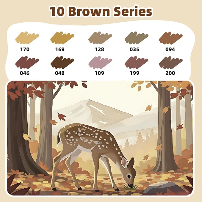 LIULIUCAI 10 Brown Dual Markers, Fine & Brush Tip Pen for Adult Coloring