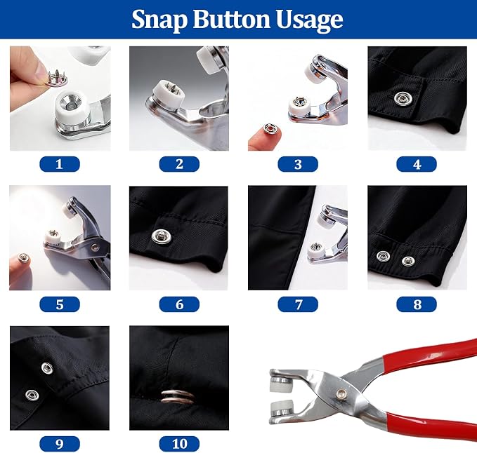 100 Sets Snap Button Kit with 10 Colors,Metal Snaps Buttons with Metal Pliers and Fastener Parts,Multicolor Press Tool Kit Perfect for DIY Clothing and Crafts(9.5mm)