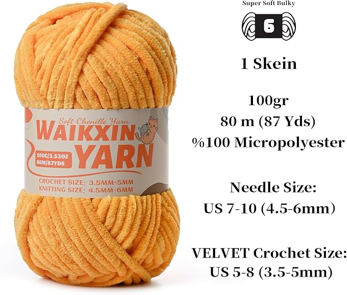 （4 Golden Yellow） 4 Pack Super Soft Fuzzy Chenille Chunky Yarn for Crocheting, 400g (350yds) Velvet Fluffy Amigurumi Yarn for Hand Knitting Baby Blankets Weaving Craft