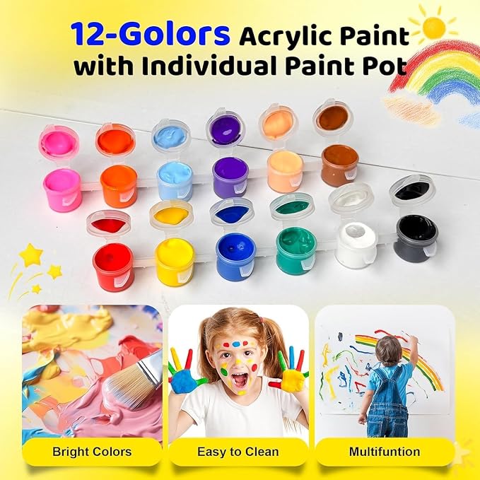 20 Pack Mini Acrylic Paint Set,12 Color Acrylic Paint Strips with 40 Pcs Painting Brushes for Kids&Adults, 280 PCS Kids Paint Set Container Strips Storage for Home Classroom Party Favors Easter Gifts