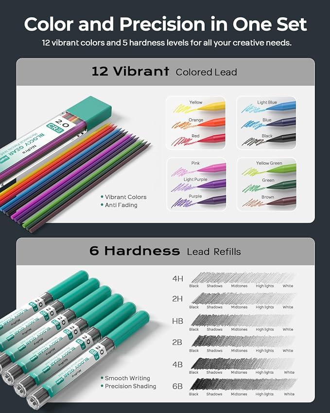 Nicpro 3 Pack Blocky Gear 2.0 mm Metal Mechanical Pencils Set with Case
