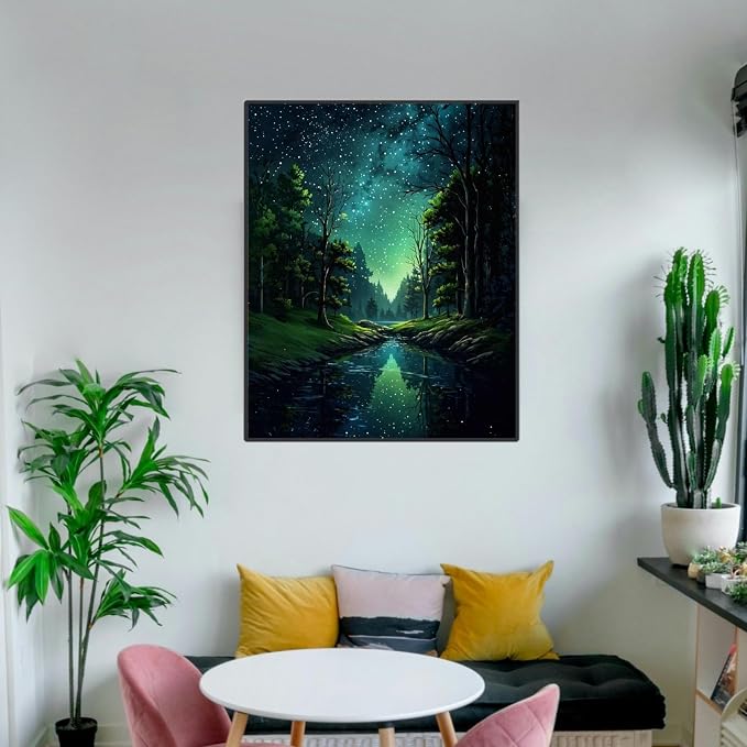 ldazao Starry Night Paint By Numbers Kit for Adults Beginner Forest Adult Paint By Number Kits Canvas Adults' Paint-By-Number Kits DIY Oil Painting for Gift Home Wall Decor 16x20 Inch