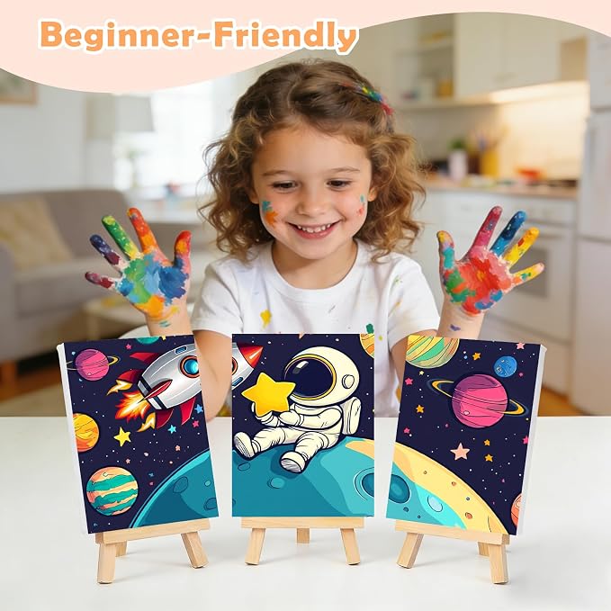 3 Piece Paint by Numbers Kit for Kids Easy Kid Paint by Number Kits Ages 8-12 Space DIY Painting Kits for Kids Age 4-8 Beginner Paint by Number Canvas with Frame Children Color by Numbers Kit 8x12 In