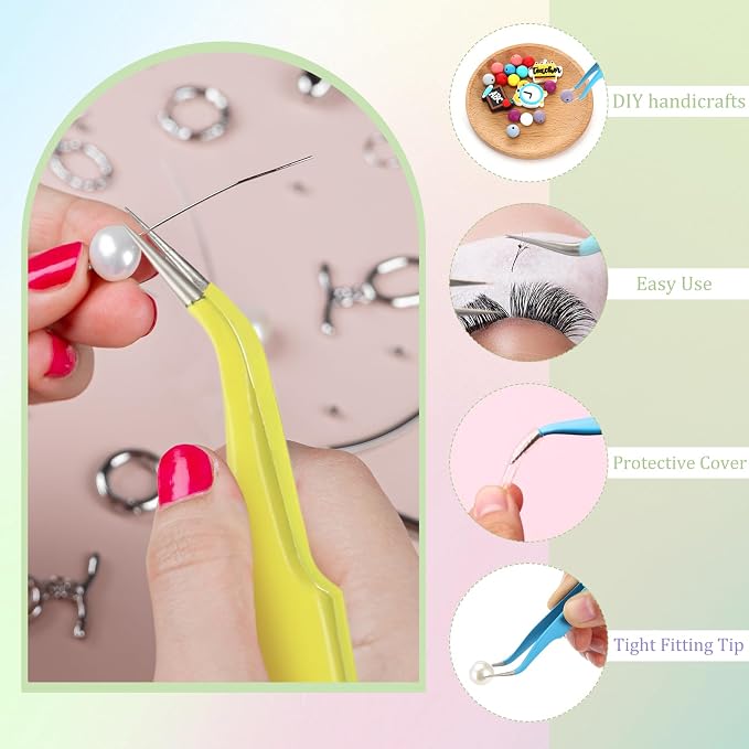 Honoson 9 Pcs Curved Pointed Craft Tweezers Precision Tweezer,Multicolor