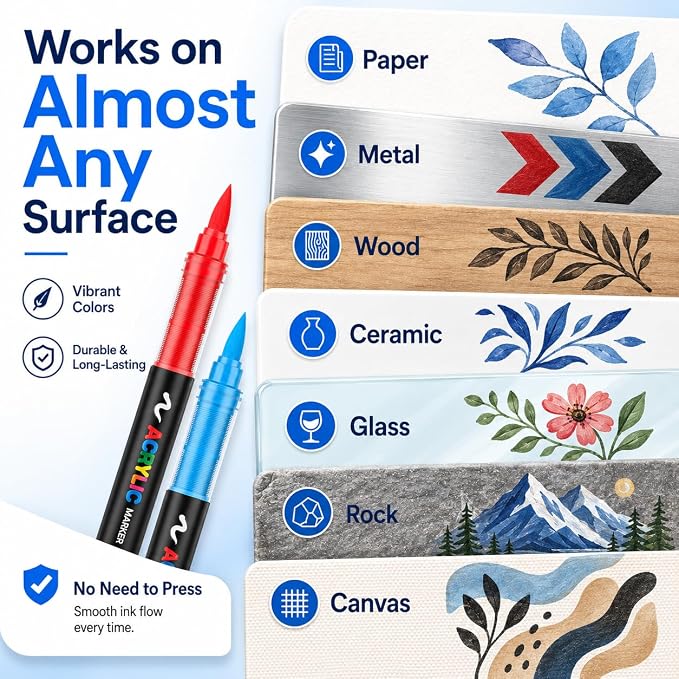 Amamao 168 Colors Soft Brush Tip Acrylic Paint Markers for Wood Rock Canvas