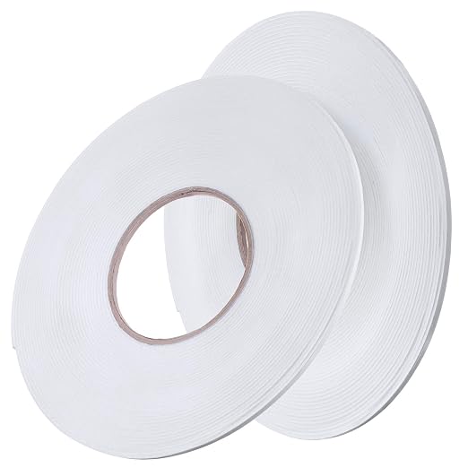 Tatuo 2 Rolls Double Sided Foam Tape for Mounting,1/8 Inch by 50 Feet,White