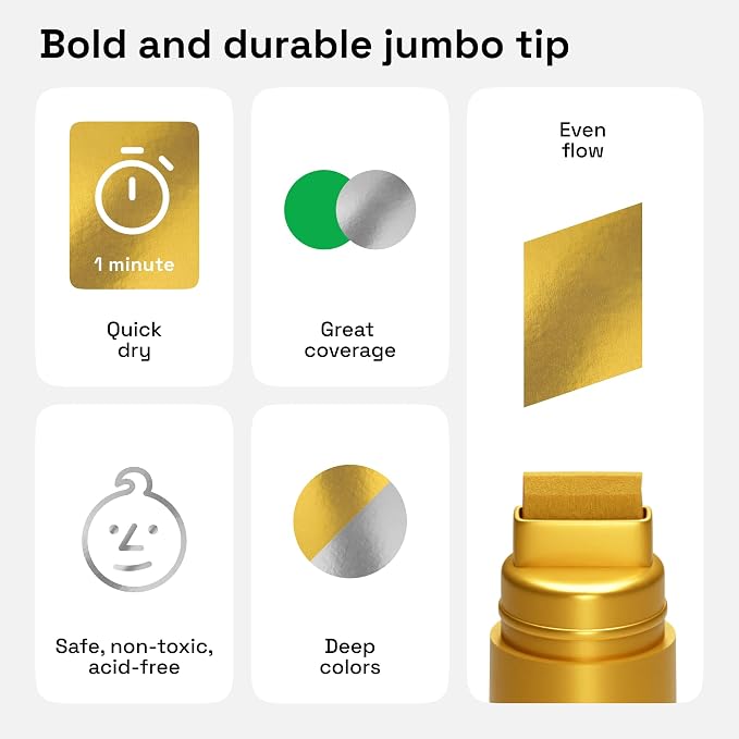 ARTISTRO Gold & Silver Acrylic Paint Markers - 15mm Jumbo-Tip - Set of 2