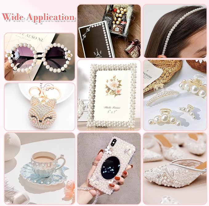 1980Pcs Self Adhesive Pearl Stickers, Shynek Hair Pearls Stick on Gems for Hair, Face, Makeup, Eye, Nail, Crafts, Assorted Sizes(Ivory White)