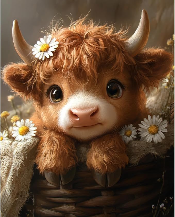 obterie Cow Paint by Numbers Kit for Adults Beginner Animal Oil Painting Kit Adult Paint by Number Kits on Canvas DIY Painting for Beginners Art by Numbers for Gifts Home Wall Decor 16x20 Inch