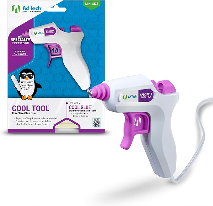 AdTech Cool Tool Kit with Low-Temp Glue Gun, White - Kid-Friendly, Safe for Crafting & Projects, Lightweight & Portable for Group Events