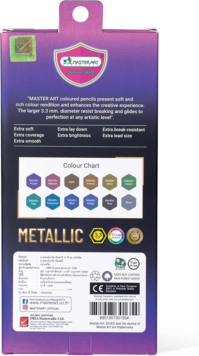 MASTERART Metallic Colored Pencils 12 Colors for Kids and Adults Coloring