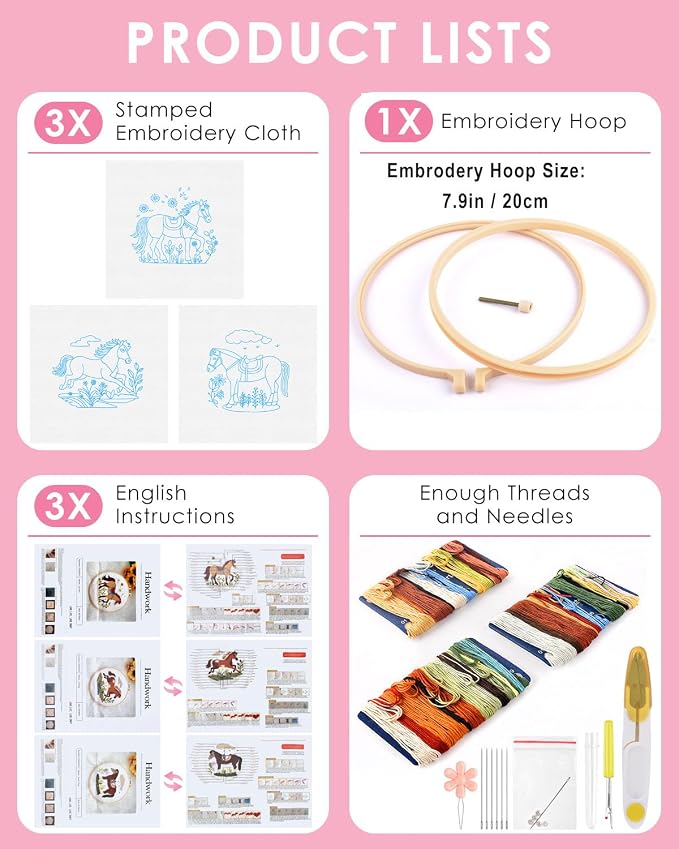 TINDTOP Embroidery Kit for Adult, 3 Pack Embroidery DIY Starter Kit
