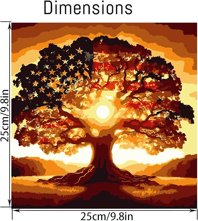 American flag Paint by Numbers Kit for Adults Beginner with Framed,Tree of Life Easy Adult Paint by Number Kits on Canvas DIY Painting for Beginners Art by Numbers for Home Wall Decor 10x10 Inch