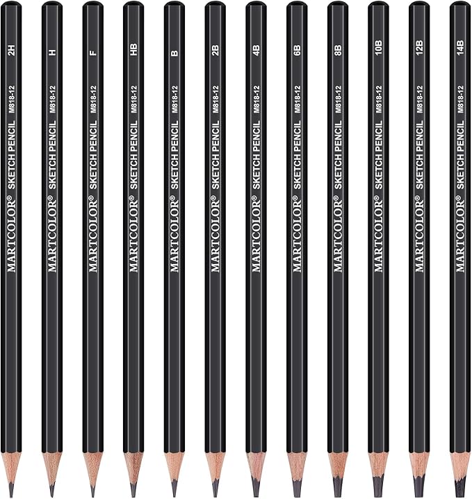 MARTCOLOR Drawing Sketching Pencils Set, 12 Pack Graphite Pencils(14B - 2H) | Ideal for Drawing Art, Sketching, Shading, Artist Pencils for Beginners & Pro Artists