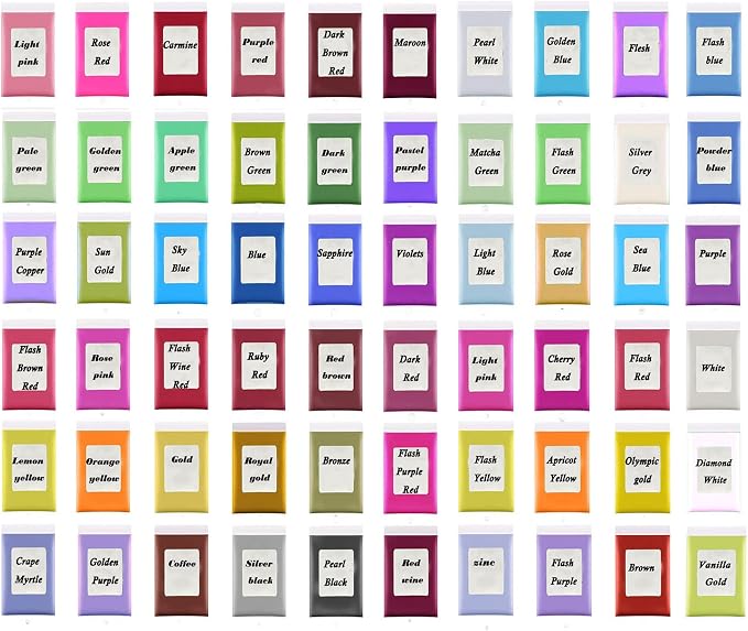 60 Color Natural Cosmetic Grade Shimmer Mica Powder。Resin Pigment | ﻿ For Epoxy Resin/Bath Bombs/Candle/Quicksand/Soap/Lip Gloss/Slime. Candle Dye,Soap Making Dye