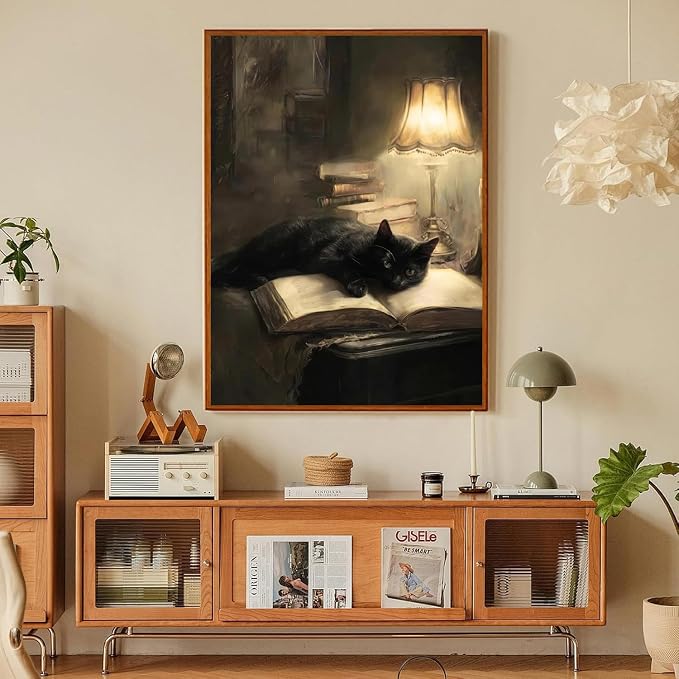 Black Cat Paint by Numbers Kit for Adults Framed Canvas, Frameworkless