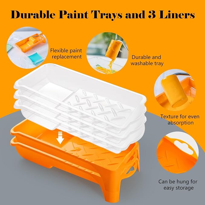 Mister Rui Mini Foam Paint Roller Kit, 2 Inch Paint Tray with Liner 20 Pack