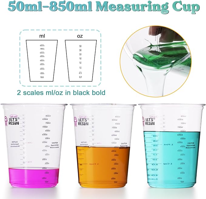 LET'S RESIN 32 oz Resin Mixing Cups, 45-Piece Kit with Gloves | Sturdy 1000 ml Disposable Cups Feature Two Measurement Scales and Include Protective Gloves for Resin and Paint Mixing