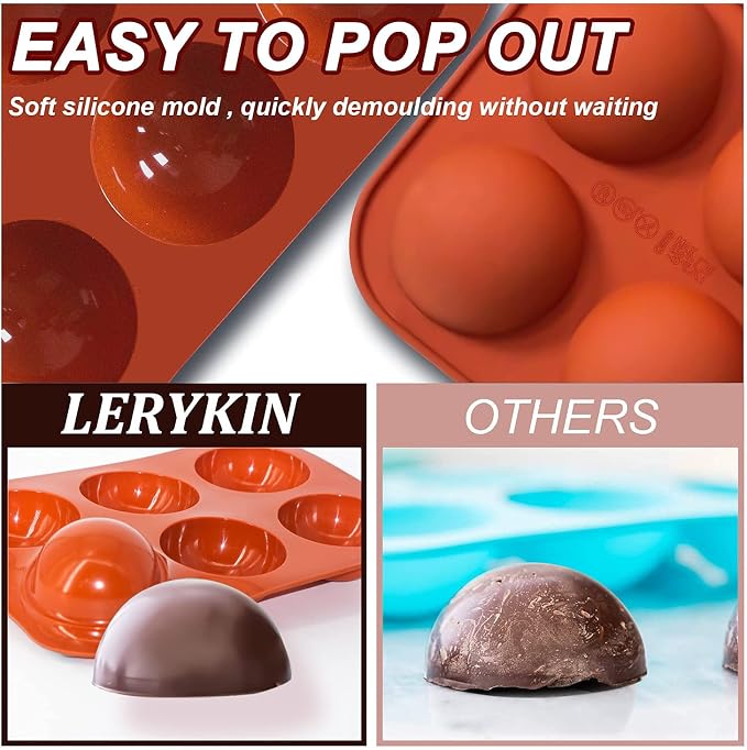 Lerykin 6 Holes Medium Semi Sphere Silicone Molds, 2 Packs Half Sphere Silicone Baking Molds for Making Chocolate, Cake, Jelly, Dome Mousse
