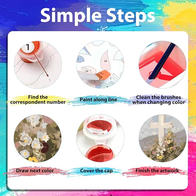 xcemhil Cross Paint by Numbers Kit for Adults Beginner, Cross Paint by Numbers for Adult, Acrylic Paint by Number Kits Suitable for Home Wall Art Decor Gifts 16x20 Inch