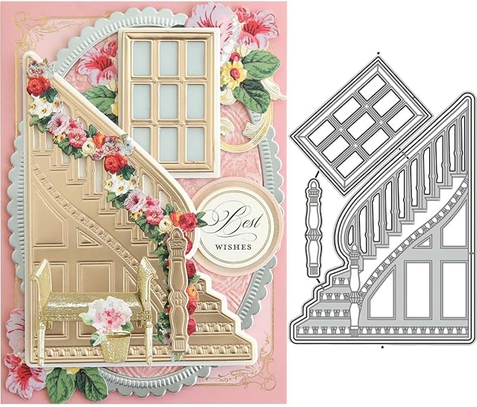Lapoo 3D Backgrounds Frame Metal Cutting Die for Scrapbooking, New Cutting Dies DIY Album Card Making Decor Paper Craft Metal Die Cuts Party Wedding Decorations (Attic 6.5 x 4.3 in)