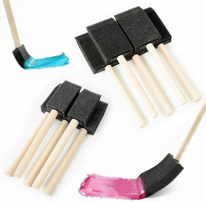 12 Pcs Foam Paint Brushes Set, 1" & 1.5", for Painting, Staining, Varnish