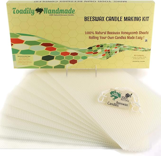Make Your Own Beeswax Candle Kit - Includes 10 Full Size 100% Beeswax Honeycomb Sheets in Ivory and Approx. 6 Yards (18 Feet) of Cotton Wick. Each Sheet Measures Approx. 8" x 16 1/4".