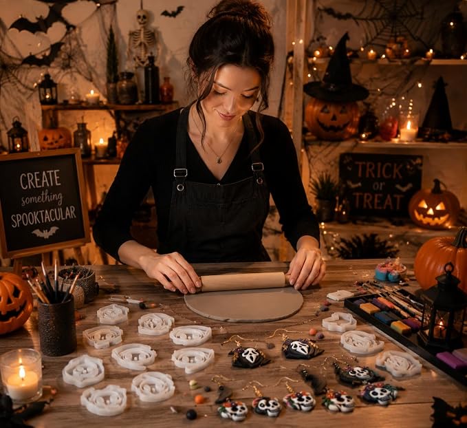 9pcs Halloween Horror Polymer Clay Cutters - Skeleton/Masked Ghost/Skeleton Crow/Demon Scythe, Ideal for April Fools' Day Earrings & Jewelry Making Supplies