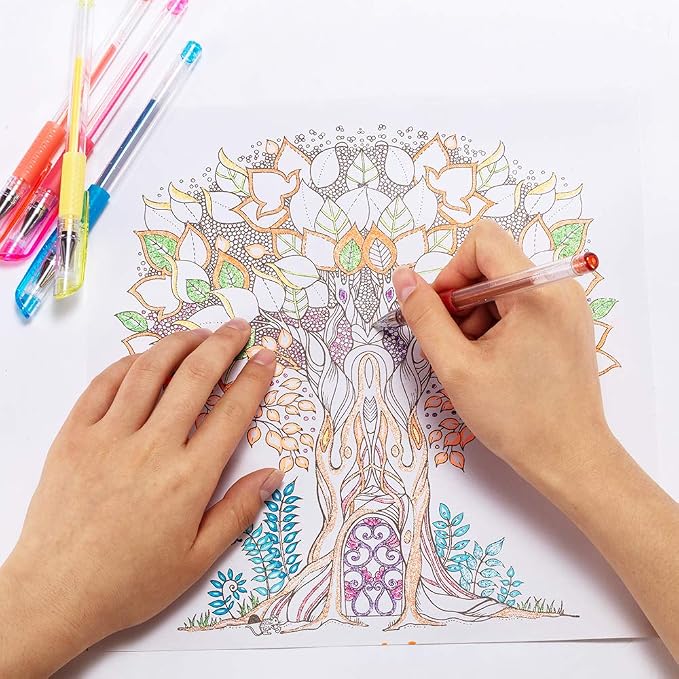 Aen Art Glitter Gel Pens, 24 Colored Fine Tip Markers with 40% More Ink