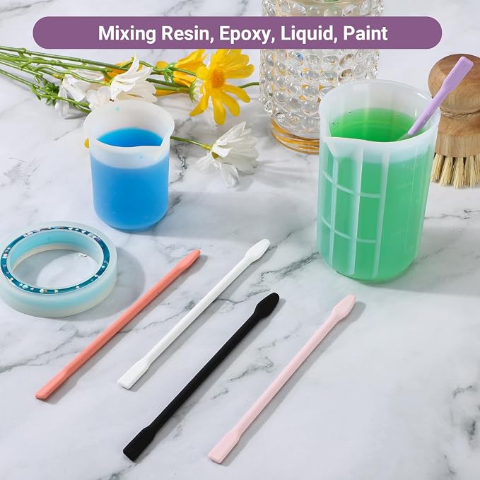 Gartful 5pcs Large Silicone Stir Sticks, Reusable Epoxy Stir Sticks, Craft Tools for Mixing Resin, Paint, Liquid, Making Glitter Tumblers, Art & Craft Projects, Orange & Pink & Purple & White & Black