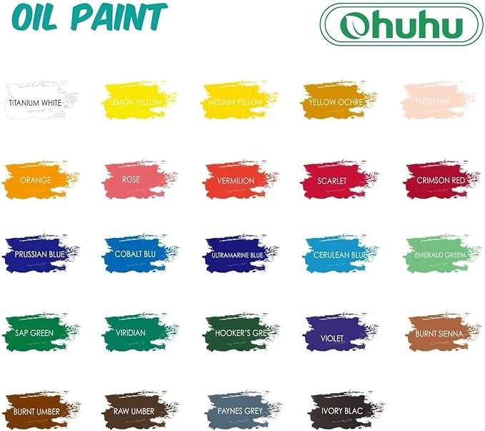 Ohuhu Oil Paint Set, 24 Oil-Based Colors, 12ml/0.42oz x 24 Tubes Non-Toxic | Oil Painting Set Supplies for Canvas Painting Artist Kids Beginners Adults Classroom DIY Art Supplies Gift